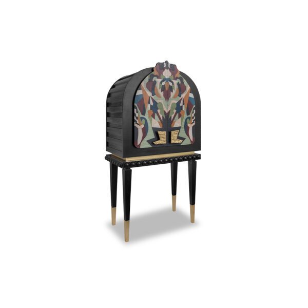 GILGAMESH Cabinet: Mythic Strength Embraces Floral Grace in Luxurious Wooden Artistry
