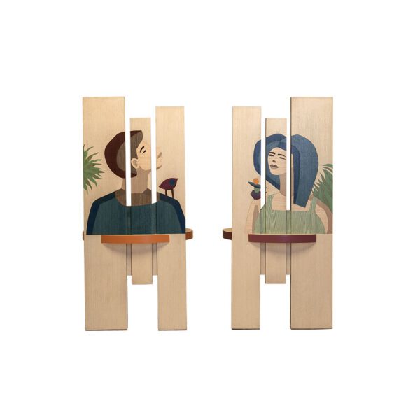 PROMISE Chairs: Artistic Wooden Chairs with Intricate Back Design Symbolizing Eternal Unity and Romantic Connection